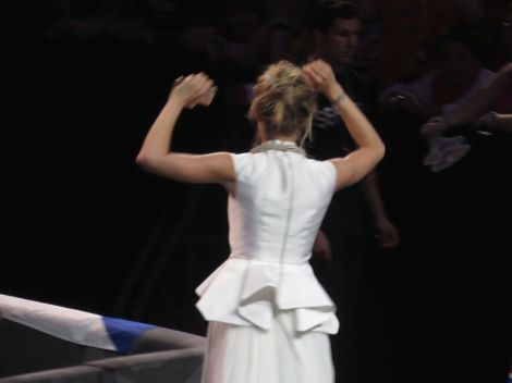 Gabriela from Czech Republic celebrates winning a place in the Eurovision final of 2016.