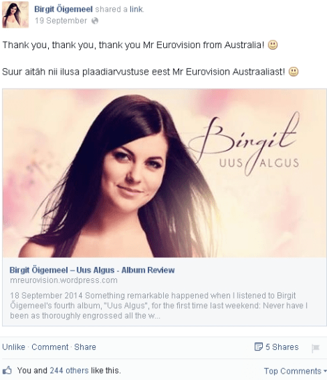 Birgit Uus Algus Album Review - Thank you Mr Eurovision Australia
